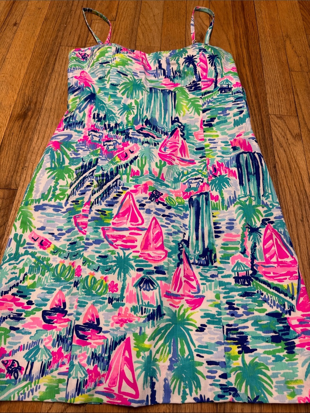 Lilly Pulitzer Neon Pink, Green & Blue Sailboat Print Dress